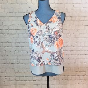 Banana Republic Top Floral Print Layered V Neck XS